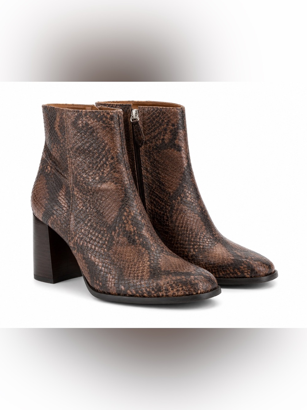 Massimo Dutti Brown Snakeskin Embossed Ankle Booties Block Heel Size 38